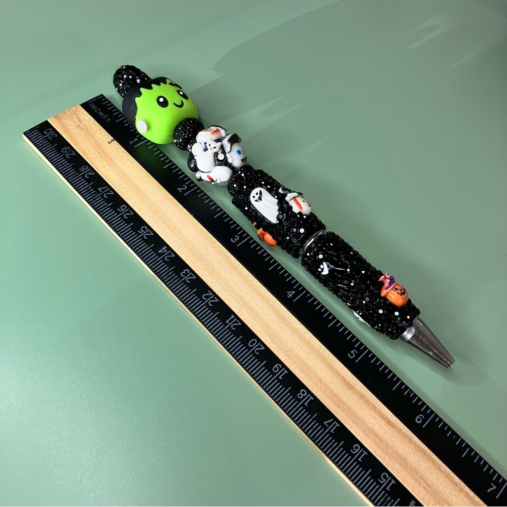 Halloween Kawaii Chibi Frankenstein Black Rhinestone Handmade Beaded Pen - Picture 7 of 7
